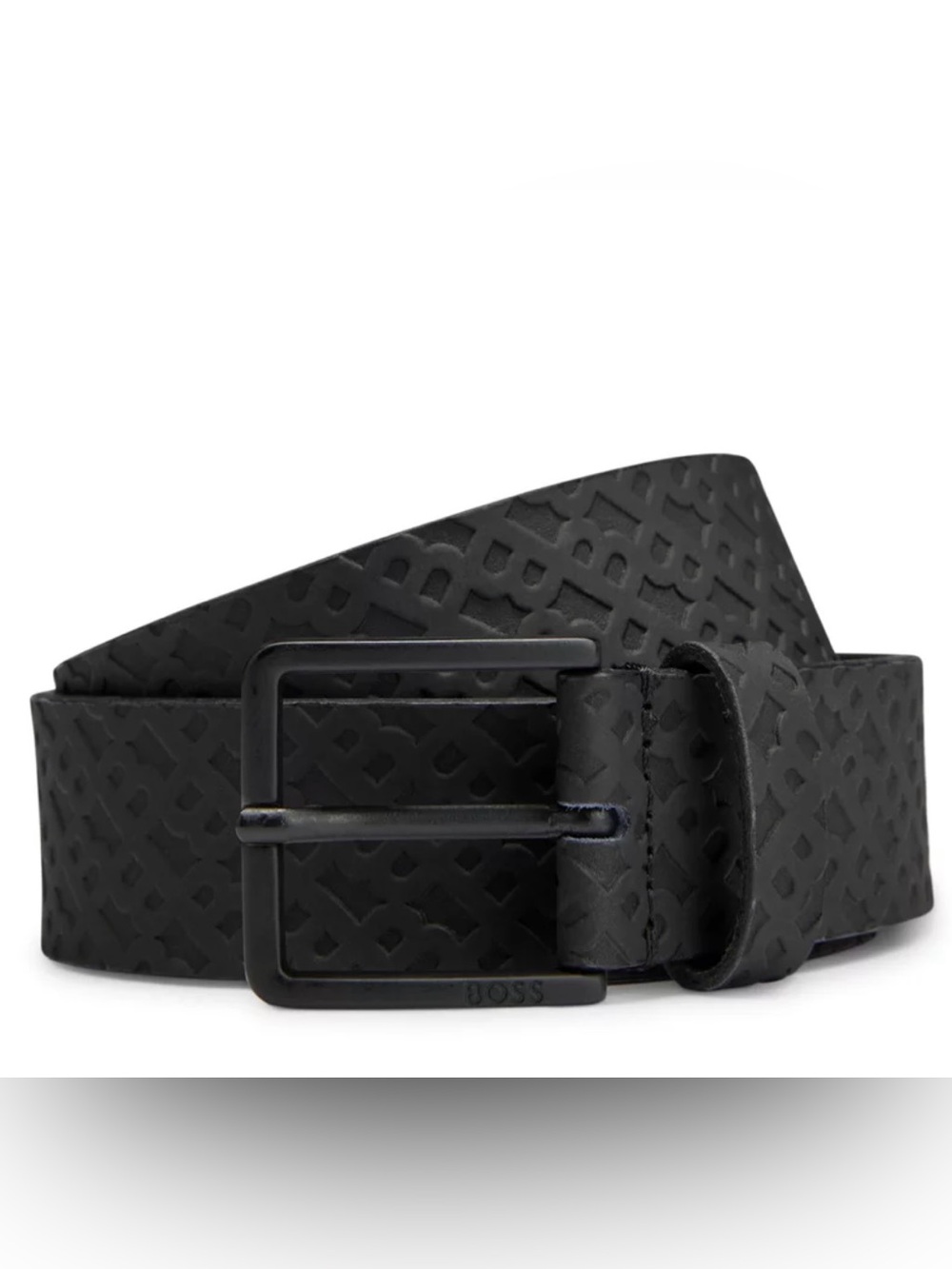 BOSS Black Leather Men's Belt with Branded Matte Buckle NWT